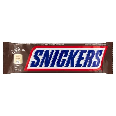 Obrázek Snickers Mléčná čokoláda plněná nugátem, karamelem a praženými arašídy 50g