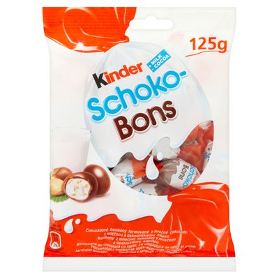 Obrázek Kinder Schoko-Bons čokoládové bonbony z mléčné čokolády s mléčnou a lískooříškovou náplní 125g