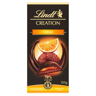 Obrázek Lindt Creation Hořká čokoláda se šlehanou hořko-čokoládovou a pomerančovou náplní 70% 150g