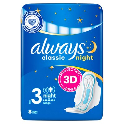 Obrázek Always Classic Night Hygienické Vložky (Velikost 3) S Křidélky 8ks