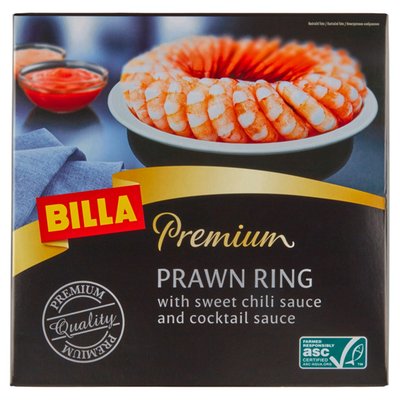 Obrázek BILLA Premium Vařené krevety glazované s koktejlovou a sladkou chilli omáčkou hluboce zmrazené 270g