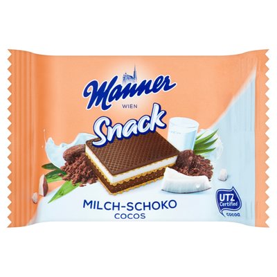 Obrázek Manner Snack oplatky plněné čokoládově-kokosovým krémem a mléčným krémem 4 x 25g