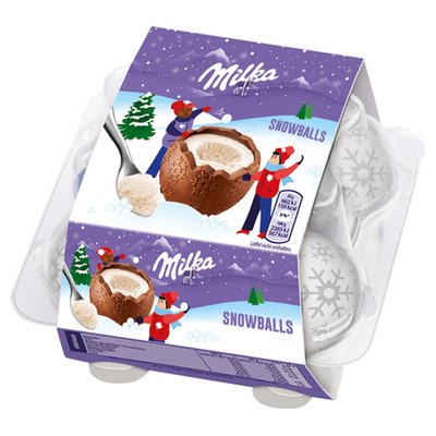 Obrázek Milka Snowballs Milk, mléčná čokoláda a mléčná náplň 4 x 28g (112g)