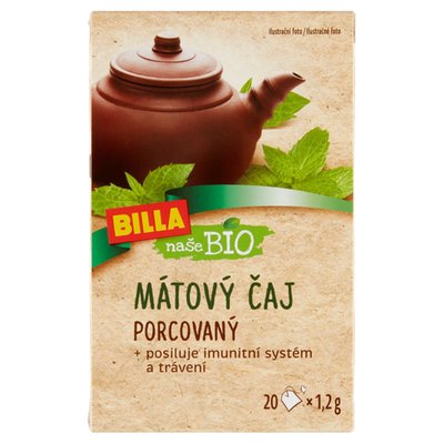 Obrázek BILLA BIO Bylinný čaj mátový porcovaný 20 x 1,2g (24g)
