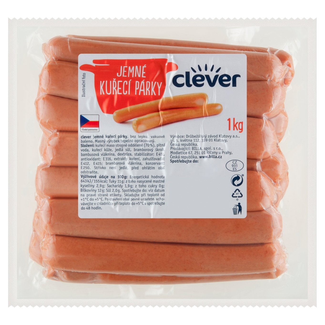 clever Jemné kuřecí párky 1kg