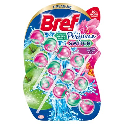 Obrázek Bref Perfume Switch Apple and Water Lily tuhý WC blok 3 x 50g