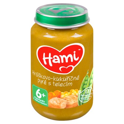 Obrázek Hami příkrm Hráškovo-kukuřičné pyré s telecím od uk. 6. měsíce 200g