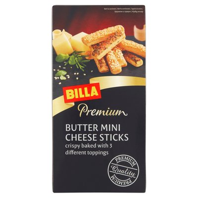 Obrázek BILLA Premium Mini sýrové tyčinky mix 3 příchutí, snack 100g