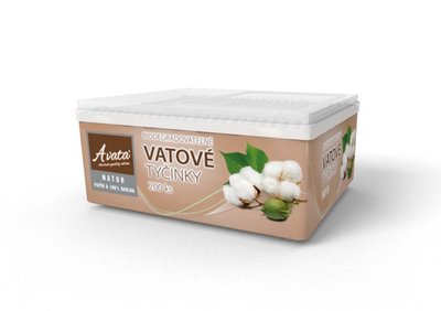 Obrázek Vatové tyčinky A vata Natur 200 Box BIODEGRADOVATELNÉ