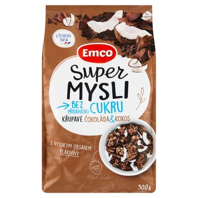 Obrázek Emco Super Mysli Bez přidaného cukru křupavé čokoláda & kokos 500g