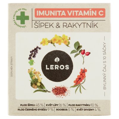 Obrázek Leros Imunita vitamín C šípek & rakytník bylinný čaj 10 x 2g (20g)