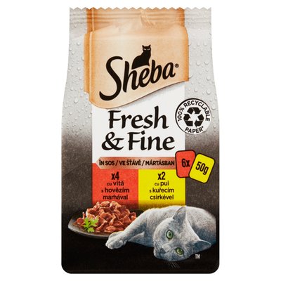 Obrázek Sheba Fresh & Fine Kompletní mokré krmivo pro dospělé kočky ve šťávě 6 x 50g (300g)