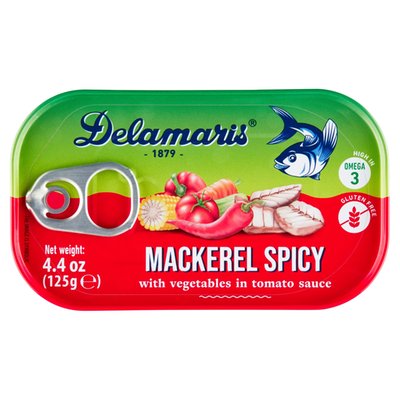 Obrázek Delamaris Pikant kousky filetů z makrely se zeleninou v rajčatové omáčce 125g