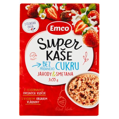 Obrázek Emco Super kaše jahody & smetana 3 x 55g (165g)