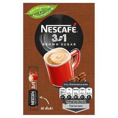 Obrázek NESCAFÉ 3in1 Brown Sugar, instantní káva, 10 sáčků x 16,5g (165g)