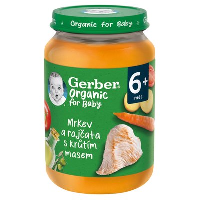 Obrázek Gerber Organic dětský příkrm mrkev a rajčata s krůtím masem 190g
