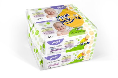 Obrázek HAPPY Baby - mega pack čistící ubrousky hedvábí bavlna á 64 x 4 ks