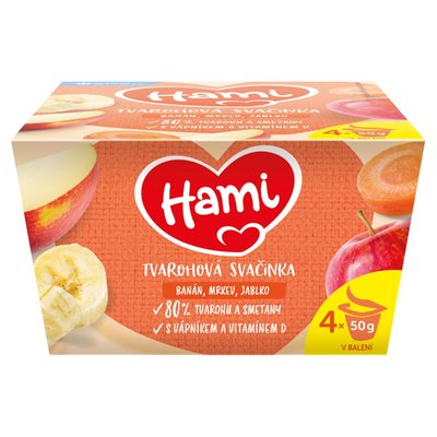 Obrázek Hami Tvarohová svačinka banán mrkev jablko 4 x 50g (200g)