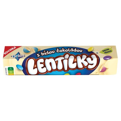 Obrázek ORION LENTILKY Dražé z bílé čokolády, krabička 34g