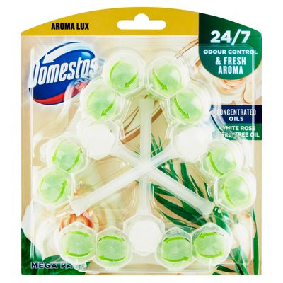 Obrázek Domestos Aroma Lux White Rose & Tea Tree Oil tuhý WC blok 3 x 55g