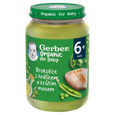 Obrázek GERBER Organic dětský příkrm brokolice s hráškem a krůtím masem 190g