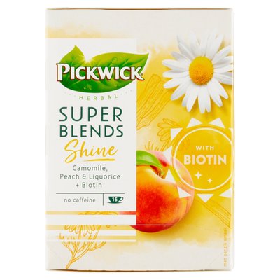 Obrázek Pickwick Super Blends Shine bylinný čaj s heřmánkem, lékořicí a broskví 15 x 1,5g (22,5g)